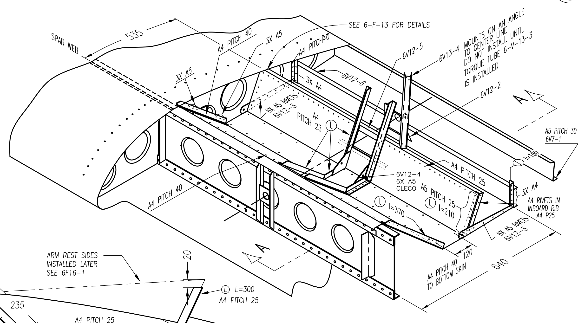 Места опор управления в центроплане · фрагмент 6-V-12